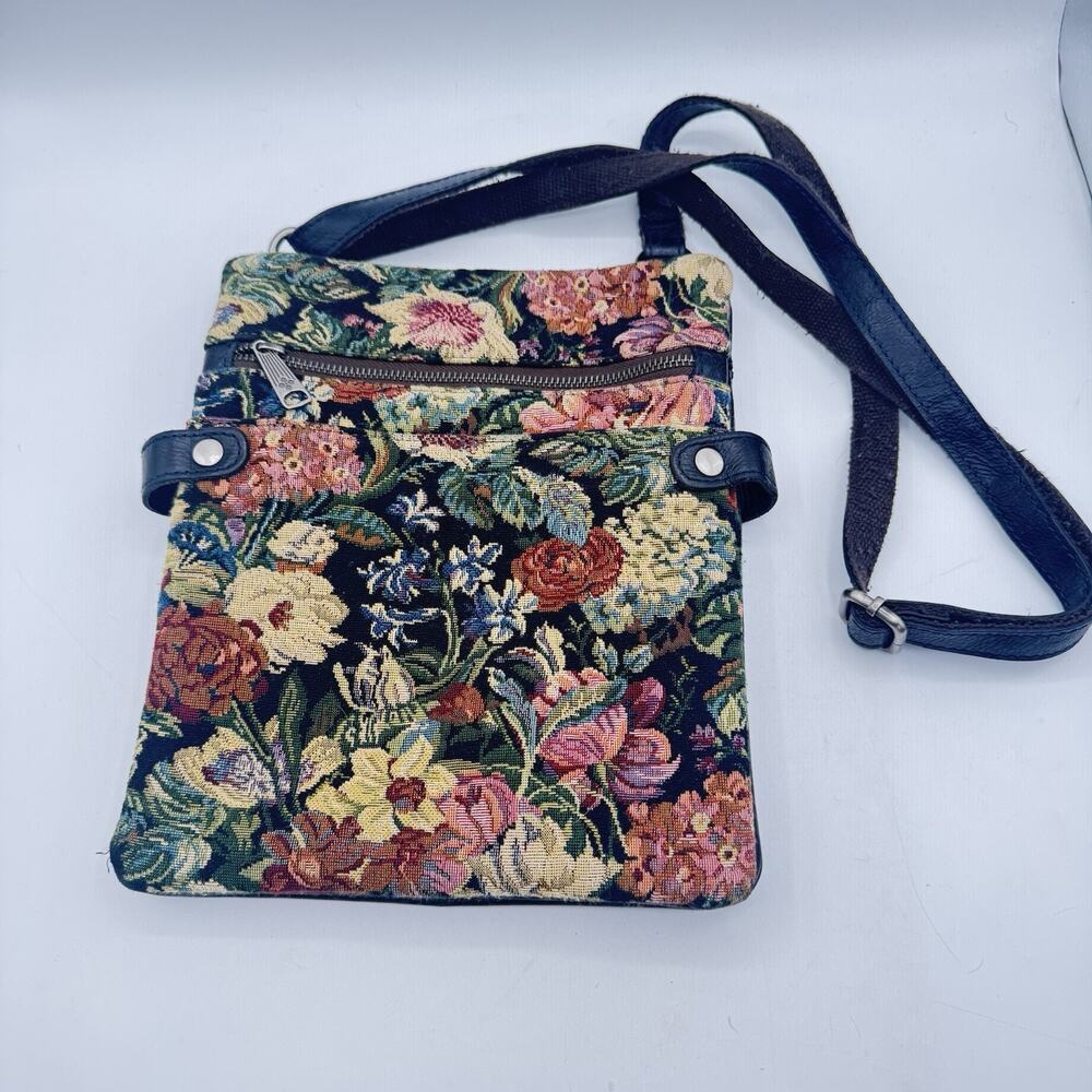 Patricia Nash "Prizzi" Woven Floral Tapestry Crossbody Bag Leather